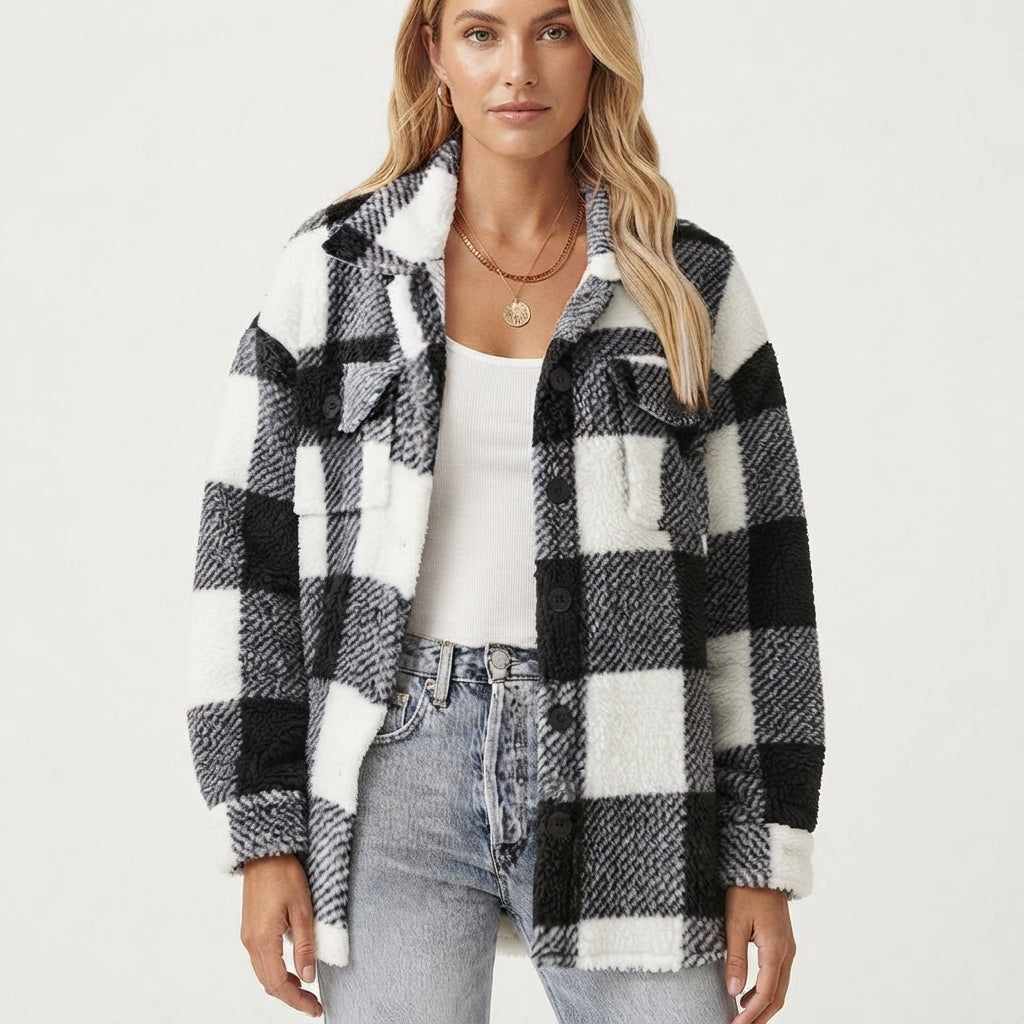 Clara Fenmore | Textured Plaid Fleece Jacket