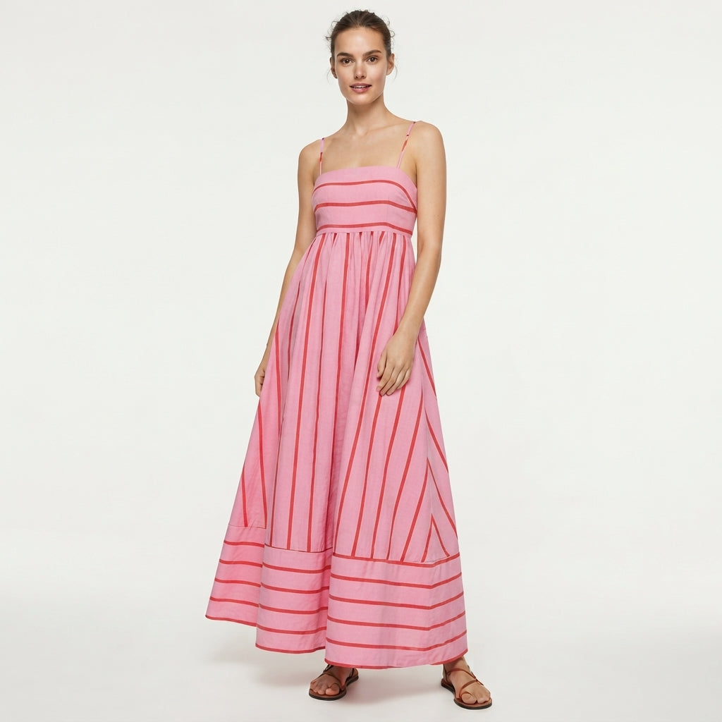 Clara Hartfield | Robe longue rayée à encolure carrée