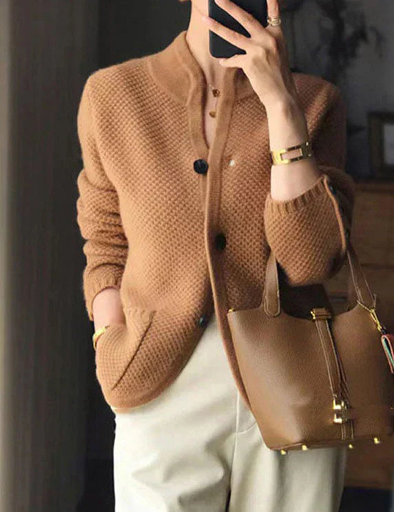 Clara Beaumont | Elegant Textured Knit Cardigan For Women