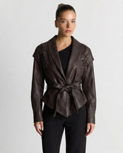 Clara Beaumont | Sculpted Belted Leather Jacket For Women