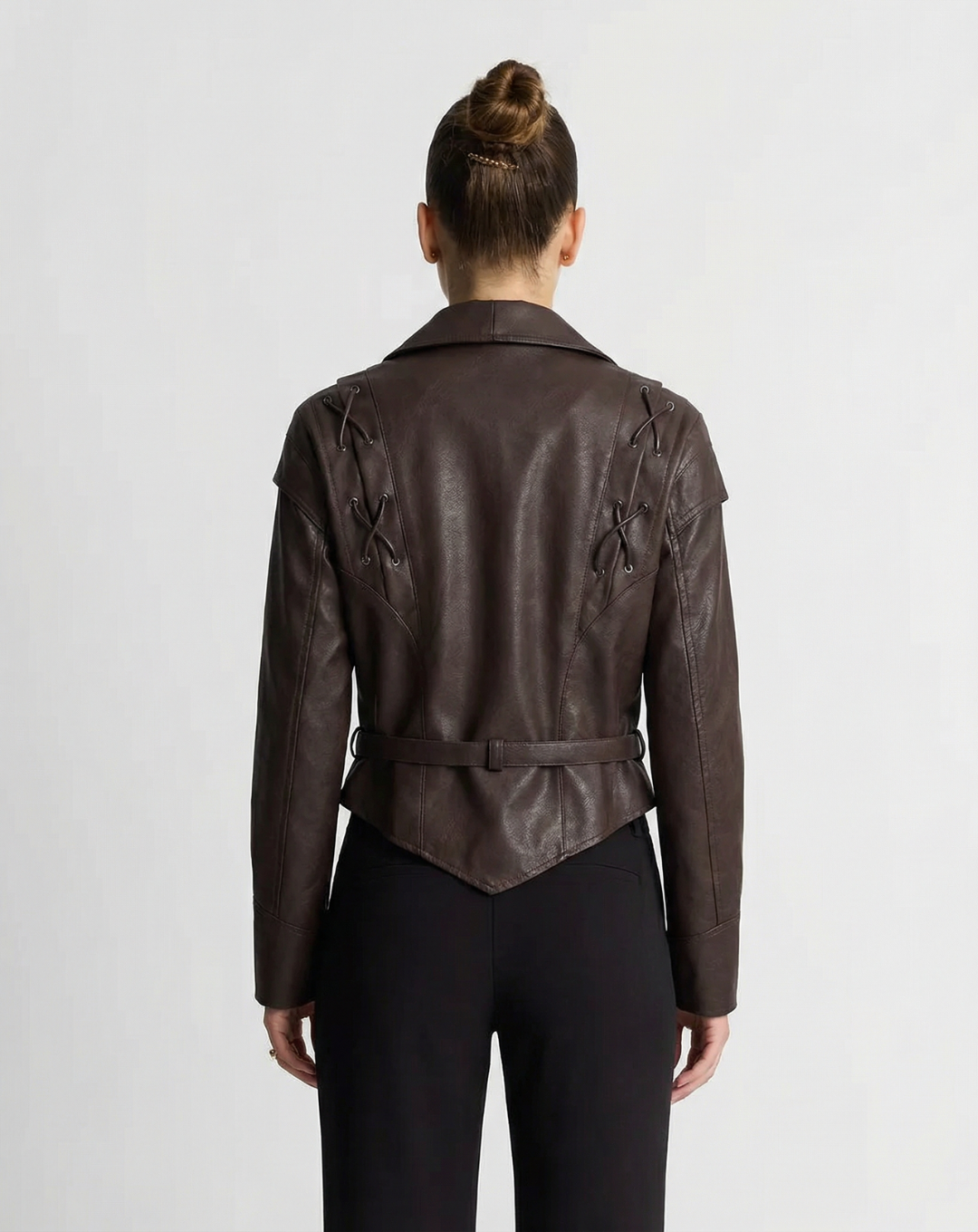 Clara Beaumont | Sculpted Belted Leather Jacket For Women