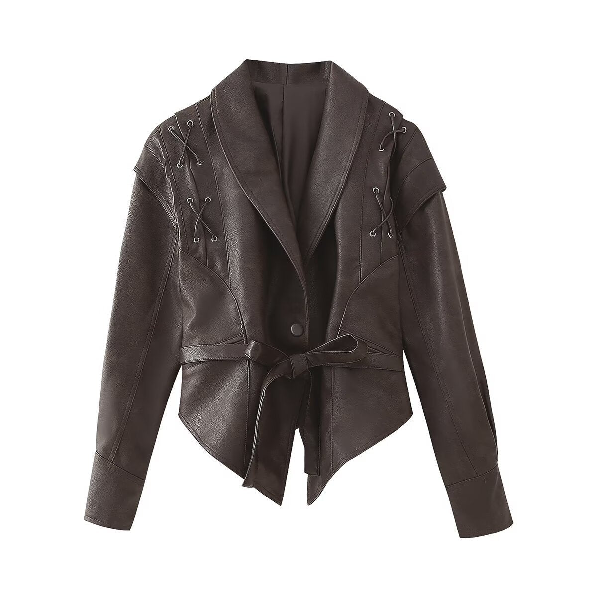 Clara Beaumont | Sculpted Belted Leather Jacket For Women