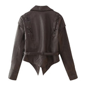 Clara Beaumont | Sculpted Belted Leather Jacket For Women