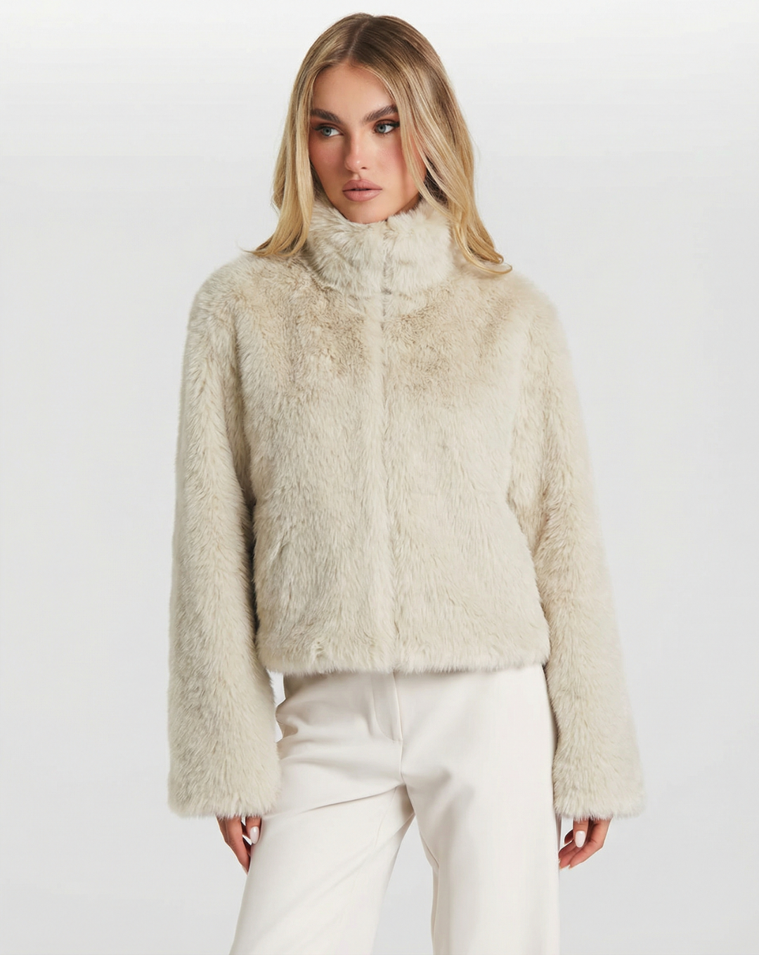 Clara Bianchi | Luxe Cropped Faux Fur Jacket For Women