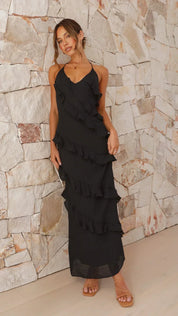 Clarisse Montreux | Women’s Ruffle Maxi Wedding Dress – Halter Neck, Tiered Layers