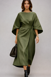 Claudine Elegant | Luxury Midi Dress with Belt