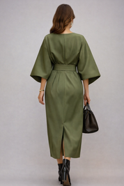 Claudine Elegant | Luxury Midi Dress with Belt