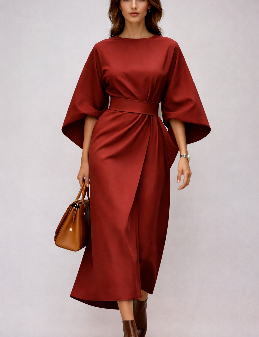 Claudine Elegant | Luxury Midi Dress with Belt