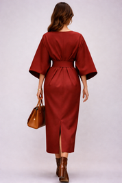 Claudine Elegant | Luxury Midi Dress with Belt
