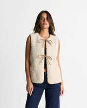 Clémence Rochard | Winter Borg Gilet Faux Fur Cream Sleeveless Tie Front