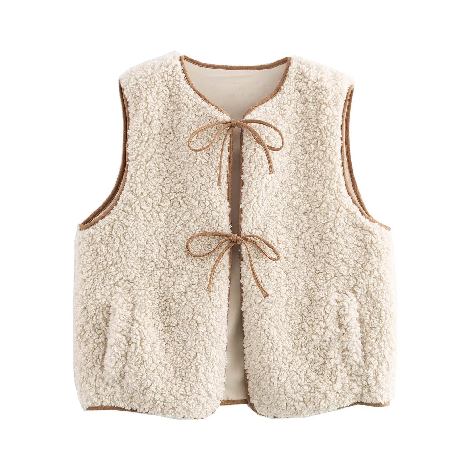 Clémence Rochard | Winter Borg Gilet Faux Fur Cream Sleeveless Tie Front