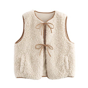 Clémence Rochard | Winter Borg Gilet Faux Fur Cream Sleeveless Tie Front