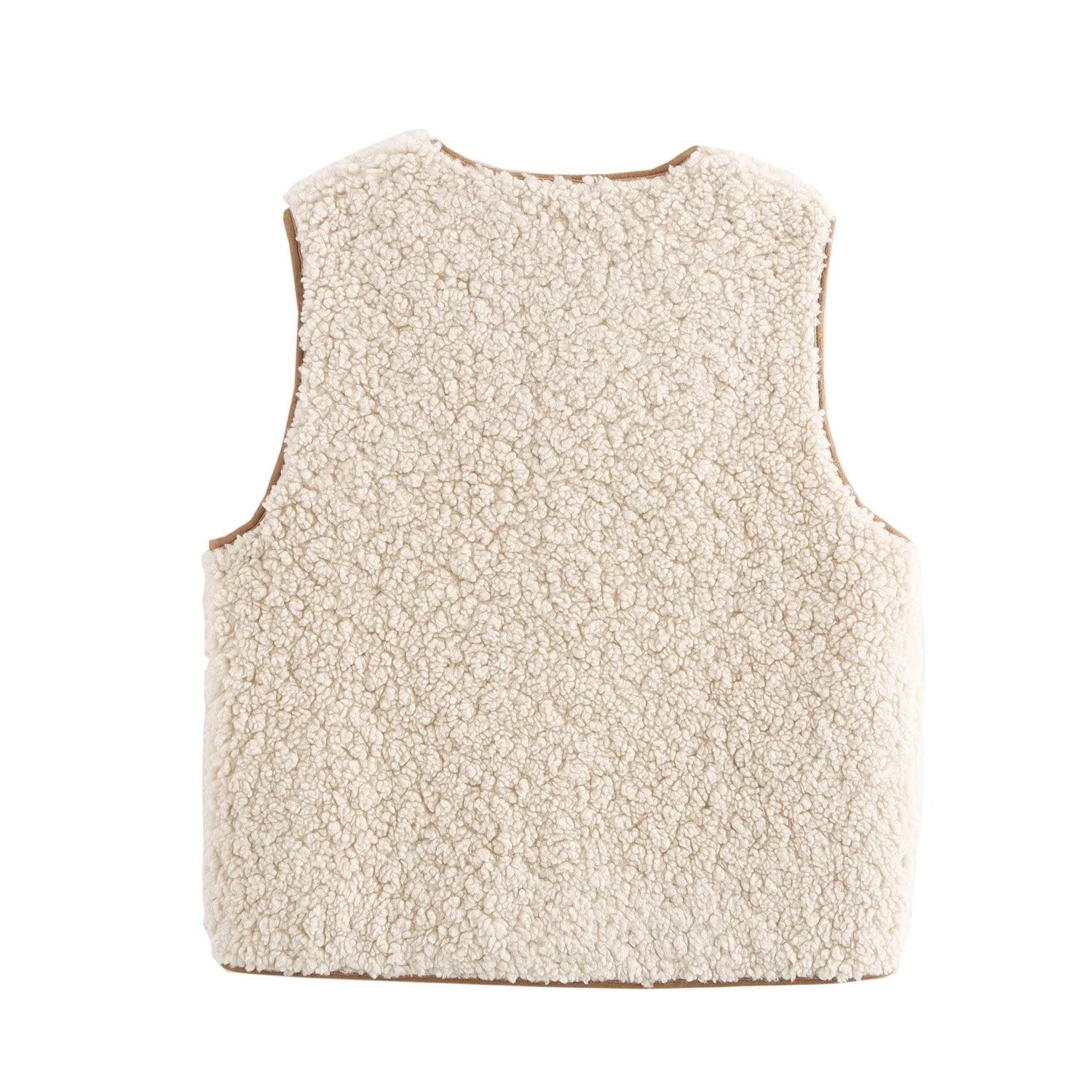 Clémence Rochard | Winter Borg Gilet Faux Fur Cream Sleeveless Tie Front