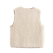 Clémence Rochard | Winter Borg Gilet Faux Fur Cream Sleeveless Tie Front