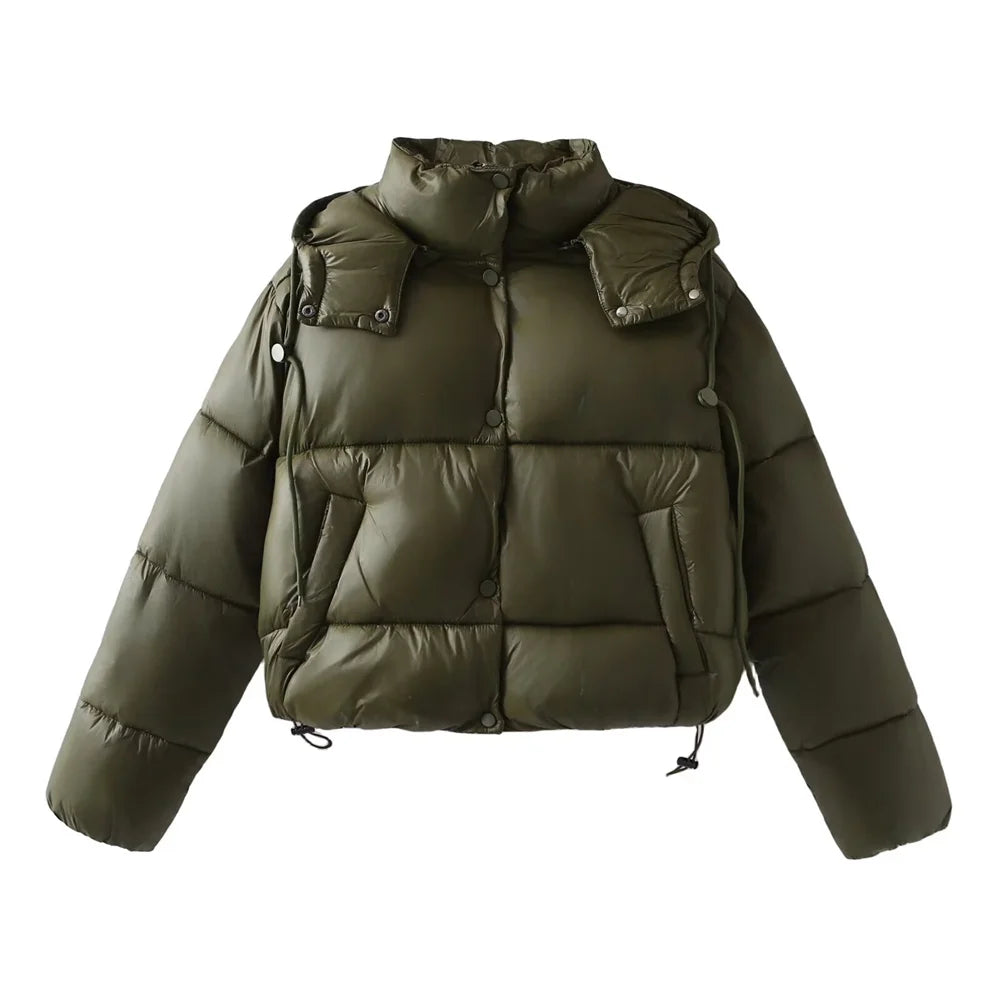 Clémentine Auray | Women's Hooded Quilted Puffer Jacket in Army Green