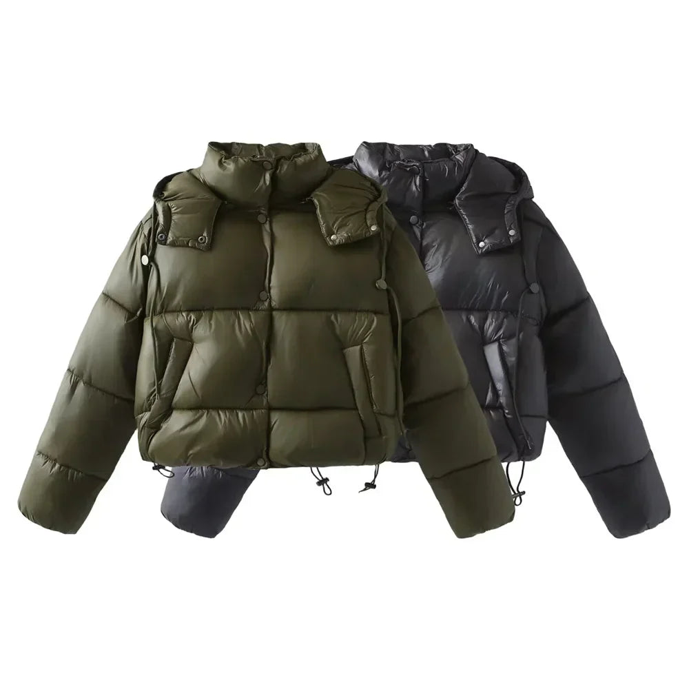 Clémentine Auray | Women's Hooded Quilted Puffer Jacket in Army Green