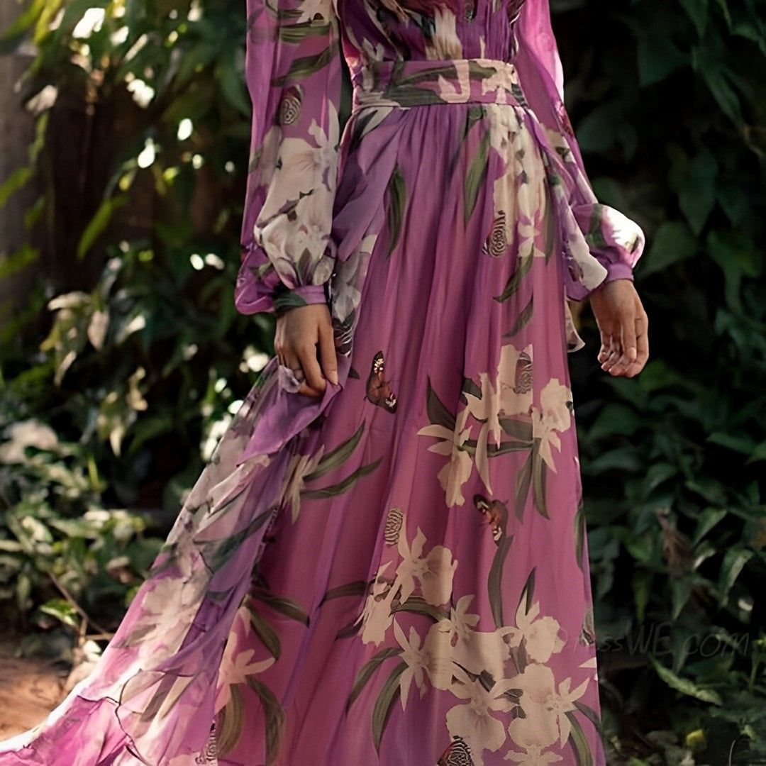 Gisella Monroe | Purple Lightweight Floral Chiffon Maxi Dress