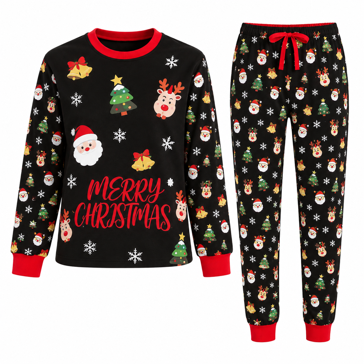 Cocoa Cabin | Pyjama de Noël à imprimé Père Noël noir pour couples