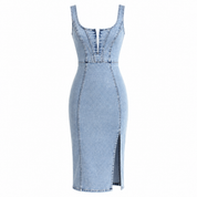 Colette Walker | Denim Corset Midi Dress with Front Slit