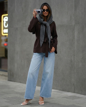 Colette Dravigne | Elegant Wrap Blouse Brown Long Sleeve Belted V-Neck