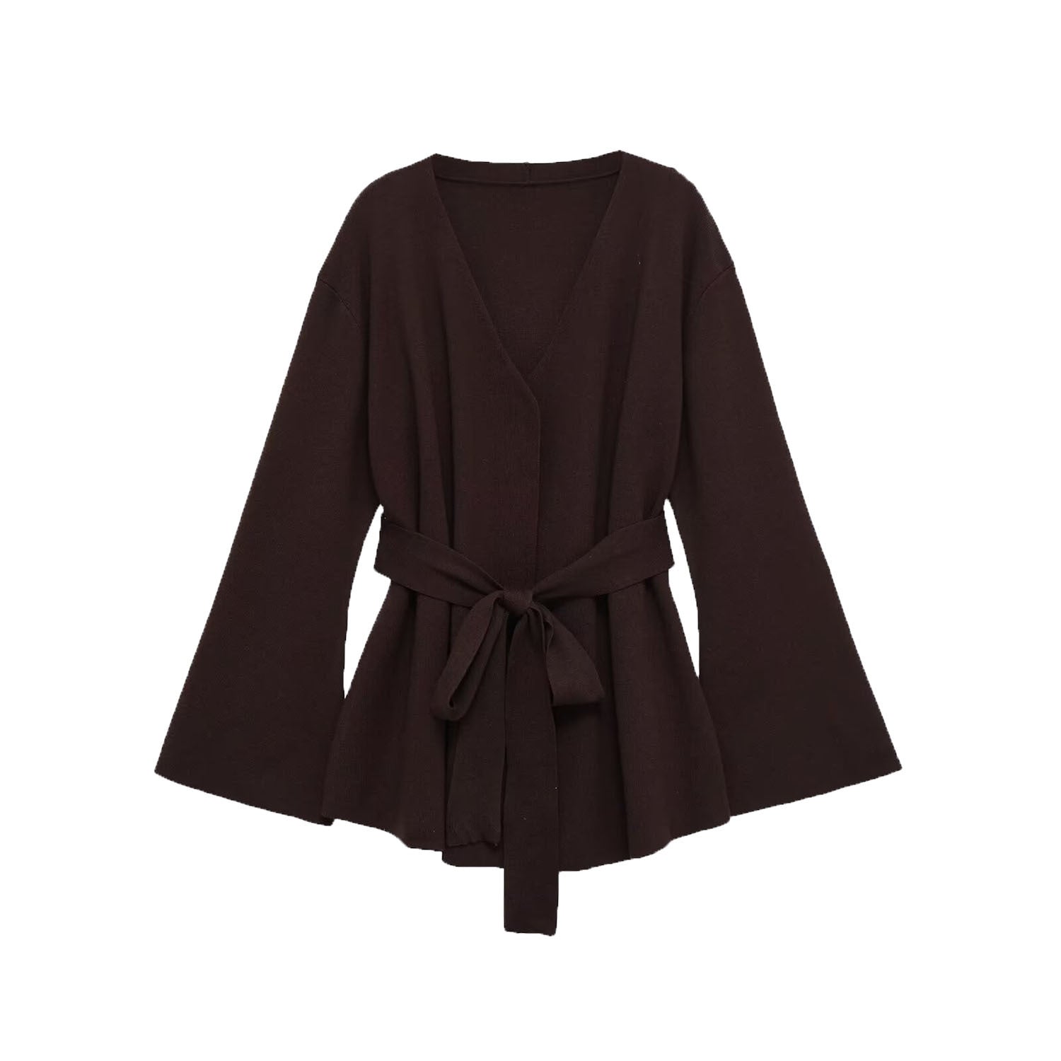 Colette Dravigne | Elegant Wrap Blouse Brown Long Sleeve Belted V-Neck