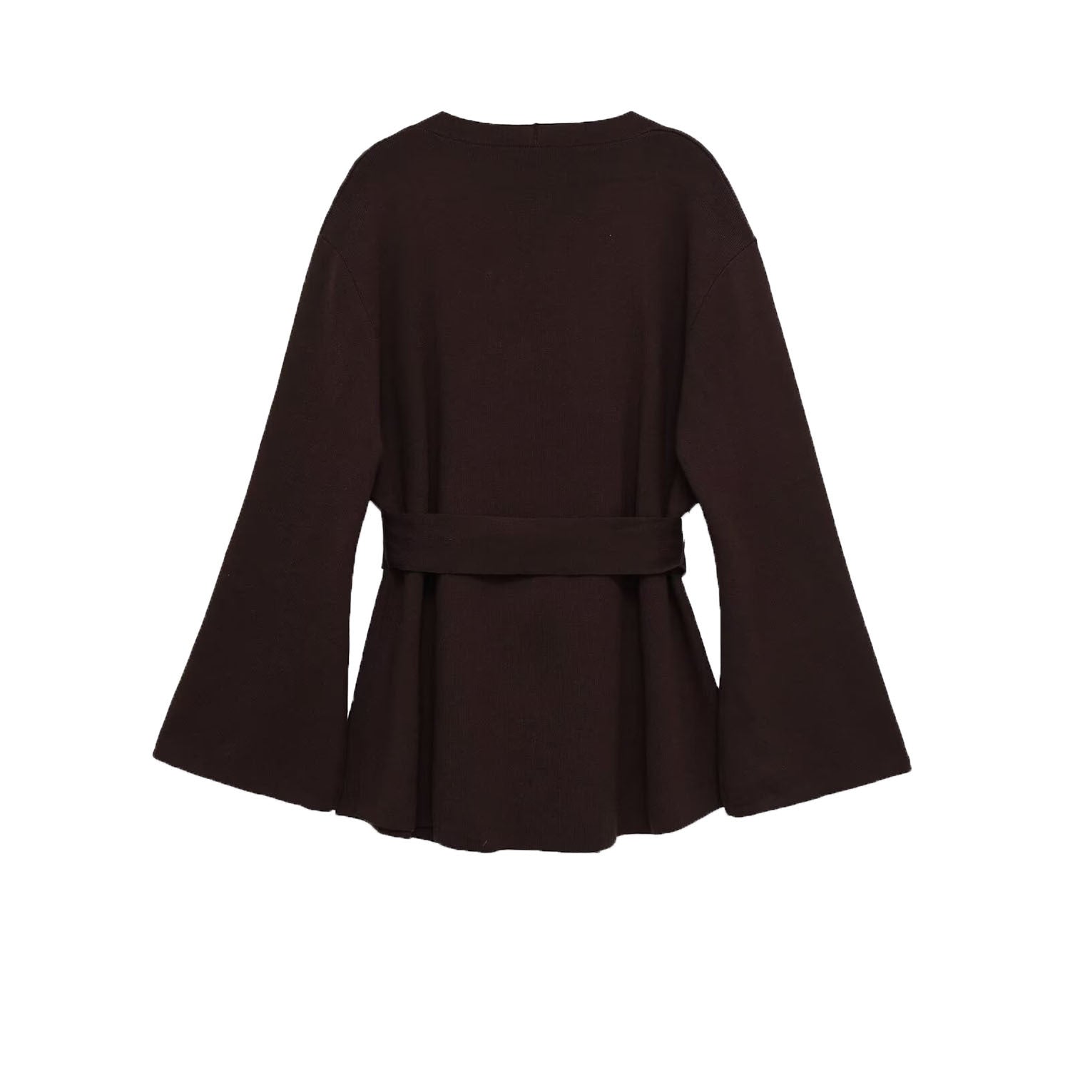Colette Dravigne | Elegant Wrap Blouse Brown Long Sleeve Belted V-Neck