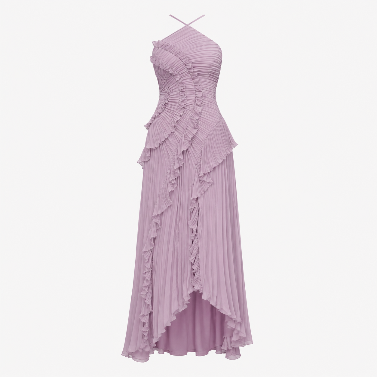 Cordelia Ashton | Sculpted Pleats Halter Midi Dress in Dusty Lilac