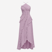 Cordelia Ashton | Sculpted Pleats Halter Midi Dress in Dusty Lilac