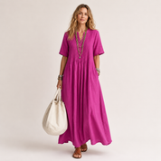 Cordelia Thompson | Elegant Pleated Linen Maxi Dress
