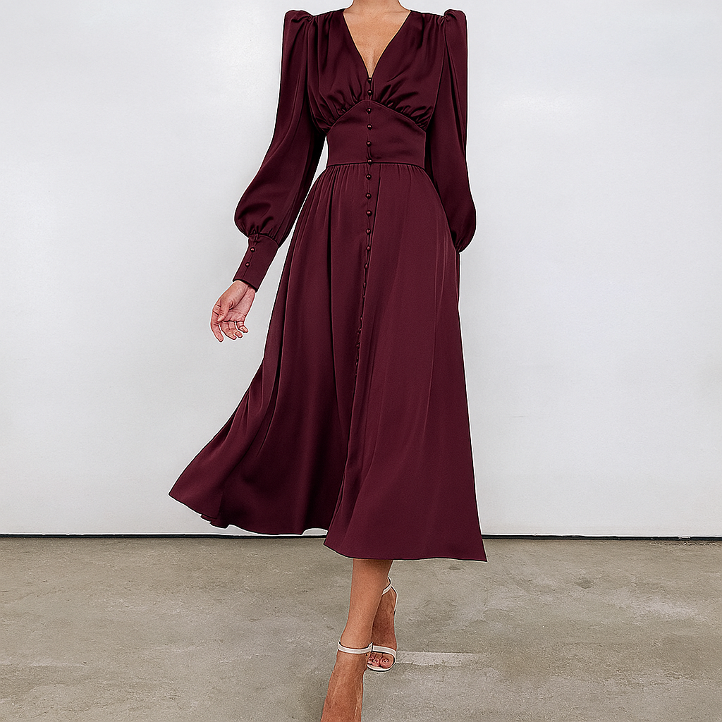 Corinne Davidson | Button Down V-neck Midi Wedding Dress