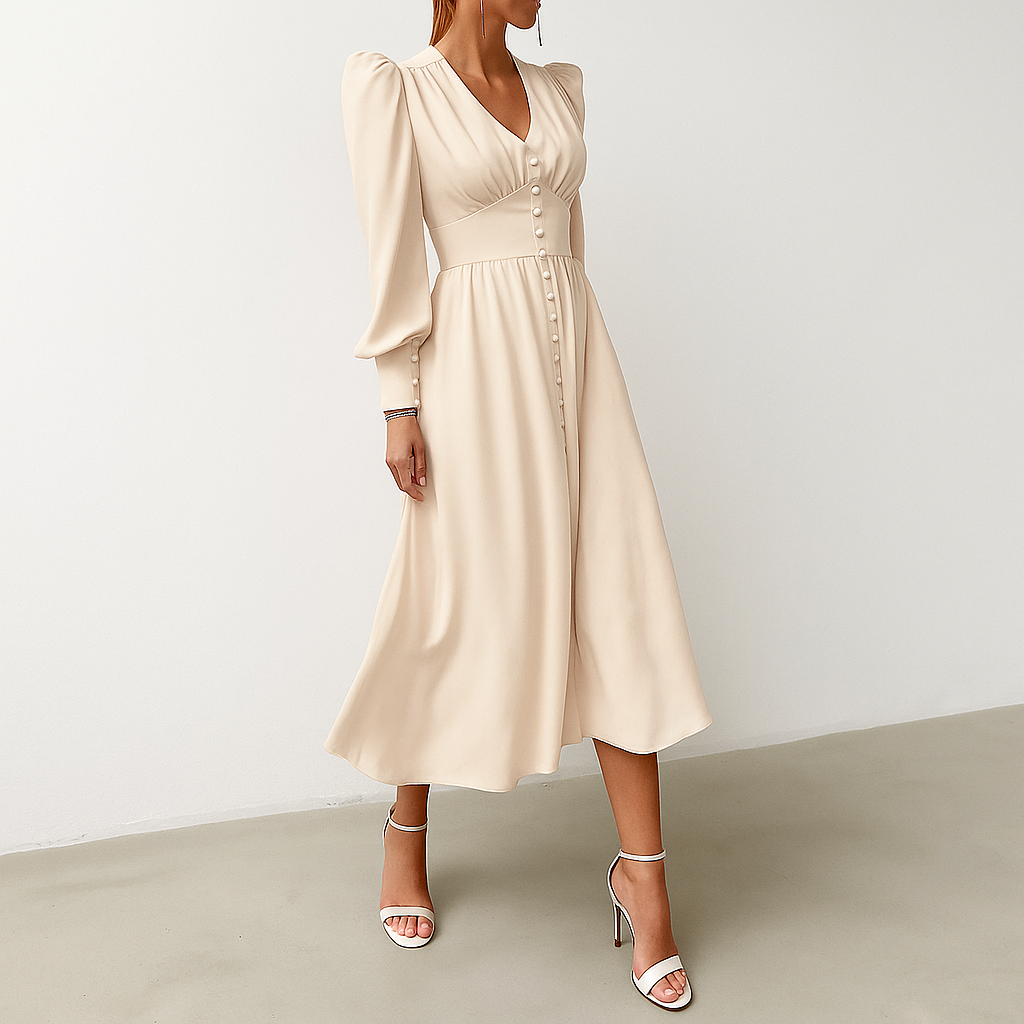 Corinne Davidson | Button Down V-neck Midi Wedding Dress