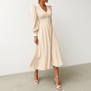 Corinne Davidson | Button Down V-neck Midi Wedding Dress