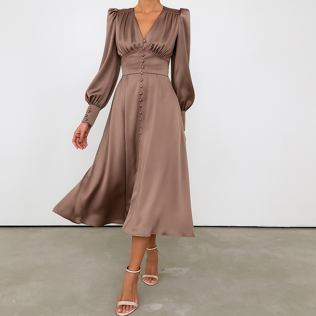Corinne Davidson | Button Down V-neck Midi Wedding Dress