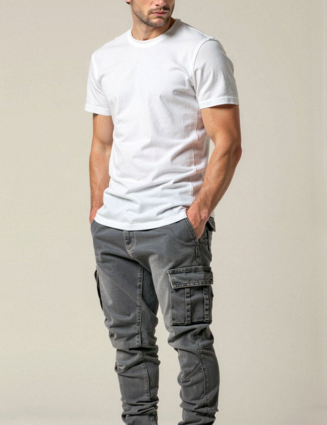 Crispin Alvareau | Men's Stretch Cargo Jeans Ice Blue Denim