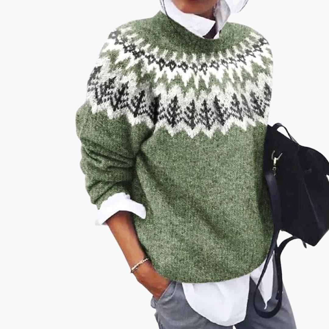 Harriet Sutton | Pull en tricot Fair Isle pour femme vert sauge