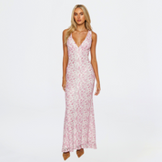 Daphne Leroux | Pink Floral V-Neck Maxi Dress