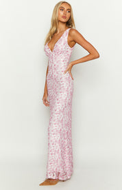 Daphne Leroux | Pink Floral V-Neck Maxi Dress