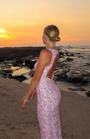 Daphne Leroux | Pink Floral V-Neck Maxi Dress