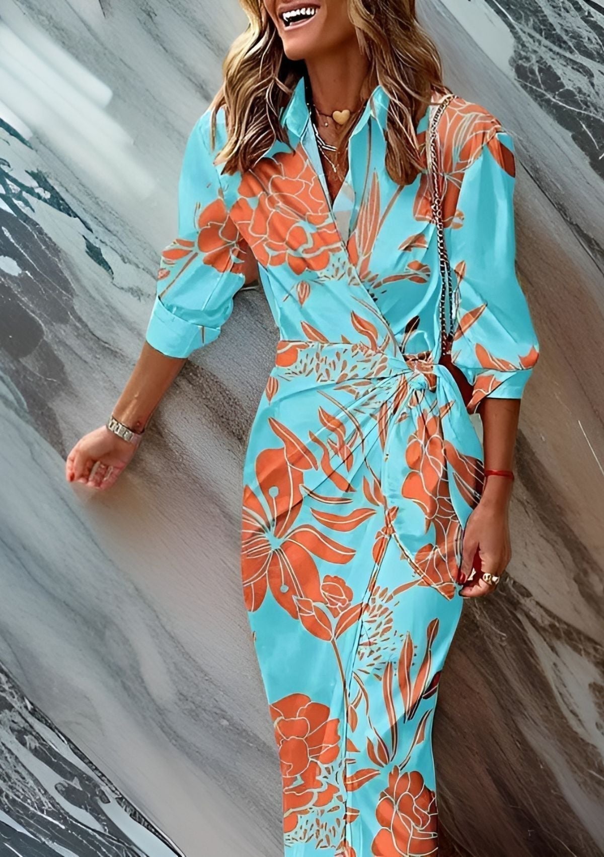 Desiree Carrington | Striped Wrap Midi Dress