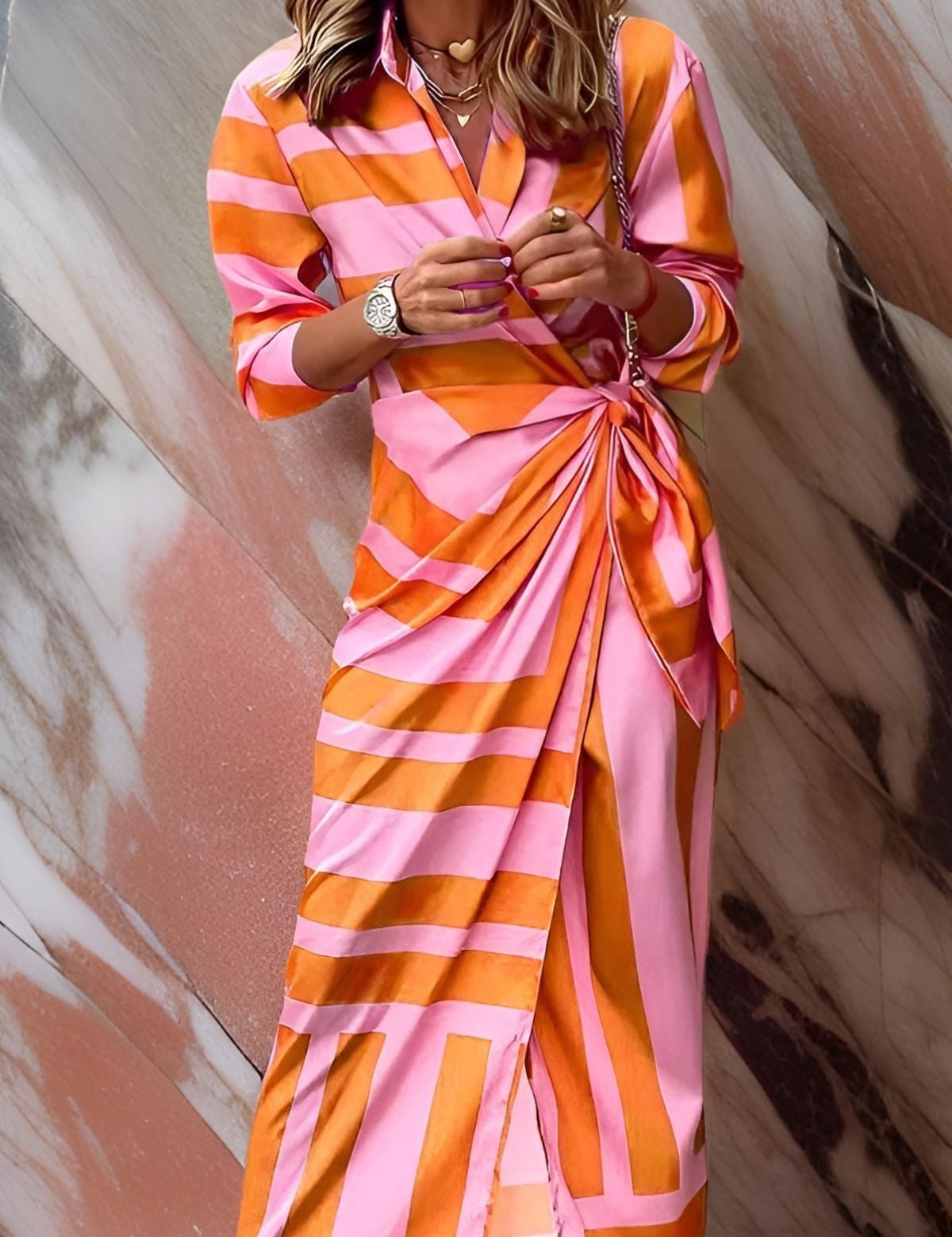 Desiree Carrington | Striped Wrap Midi Dress