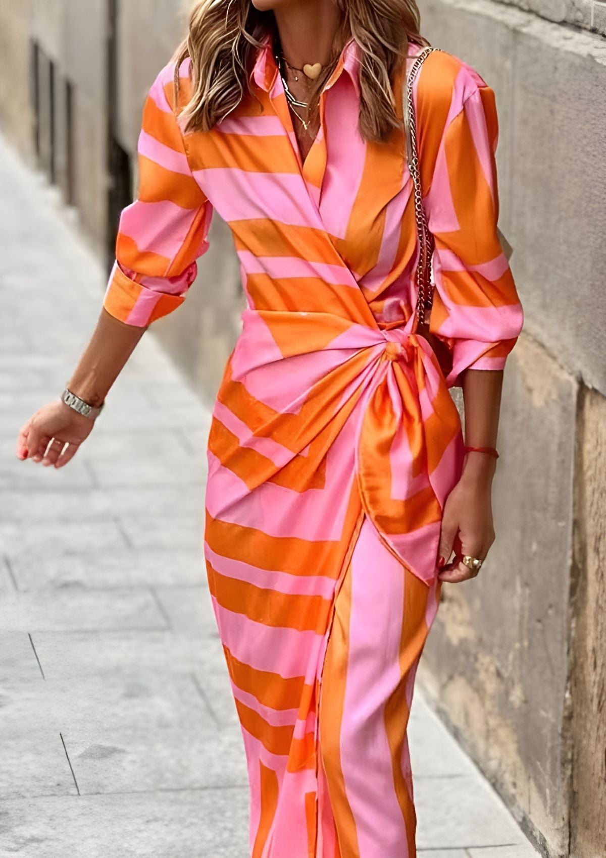 Desiree Carrington | Striped Wrap Midi Dress