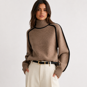 Dorothea Campbell | Turtleneck Knit Sweater with Contrast Trim