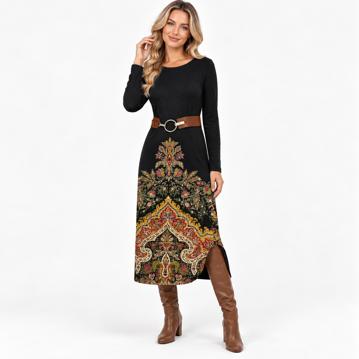 Edith Davies | Floral Paisley Print Midi Dress