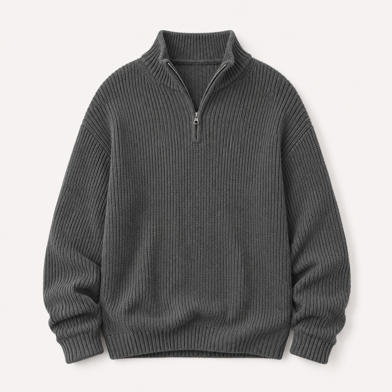 Edmund Reeves | Ribbed Knit Half-Zip Sweater Charcoal