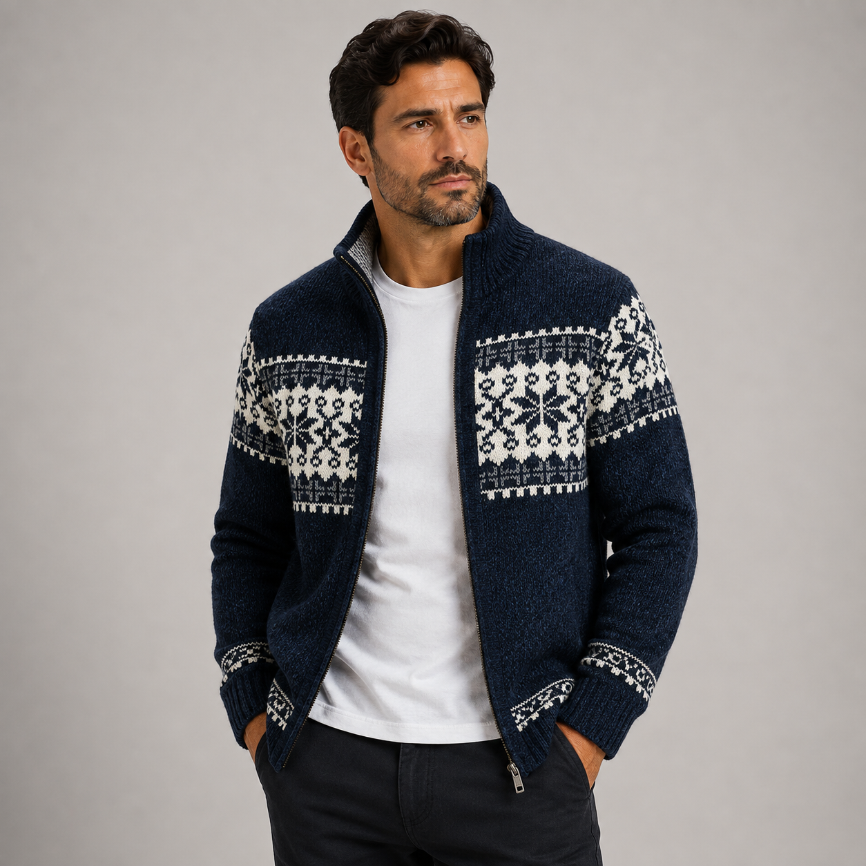 Edward Cooper | Snowflake Knitted Zip Cardigan