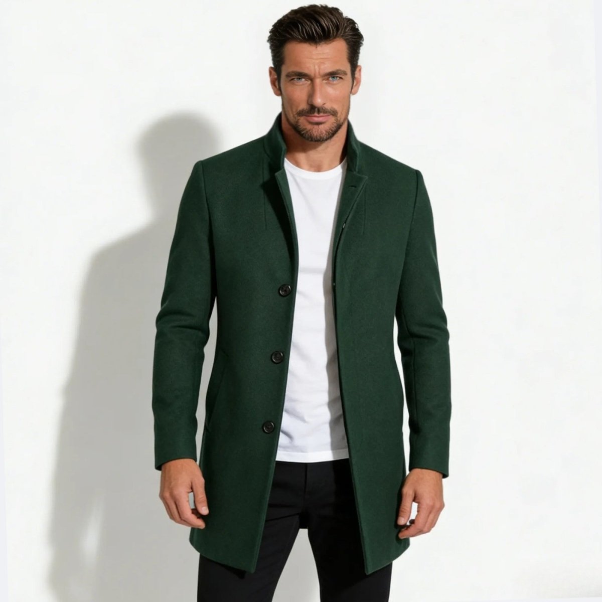 Edward Moretti | Stand Collar Wool Overcoat with Signature Elegance