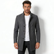 Edward Moretti | Stand Collar Wool Overcoat with Signature Elegance