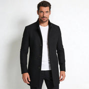 Edward Moretti | Stand Collar Wool Overcoat with Signature Elegance