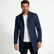 Edward Moretti | Stand Collar Wool Overcoat with Signature Elegance