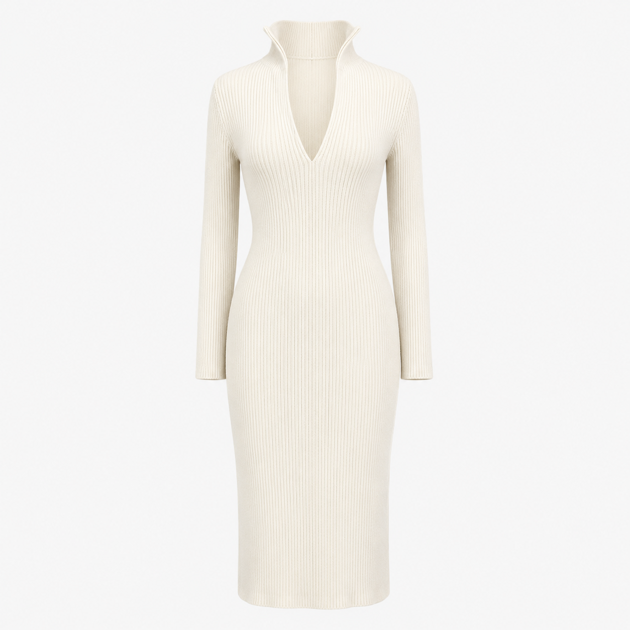 Eleanor Robinson | Ribbed Knit V-Neck Midi Dress